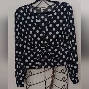 Ember Whymsygoth Sheer Black and White Polka Dot Blouse